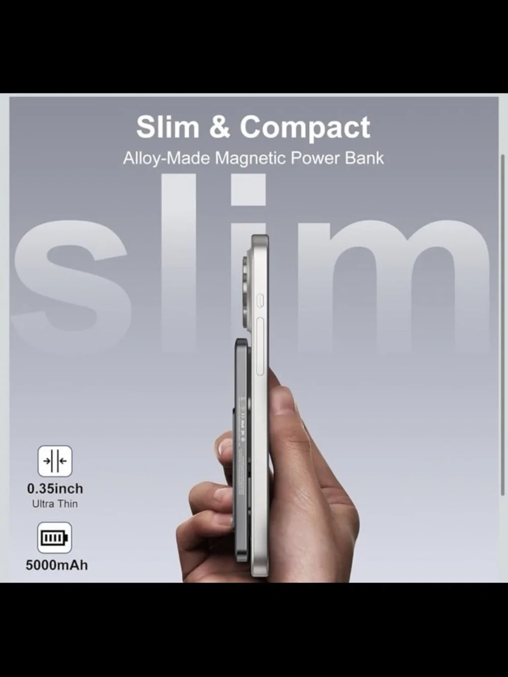 Magnetic Slip portable charger with stand 5000mAh wireless power bank (alloy)
